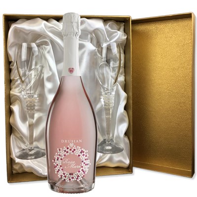 Drusian Spumante Rose Mari in Gold Luxury Presentation Set With Flutes